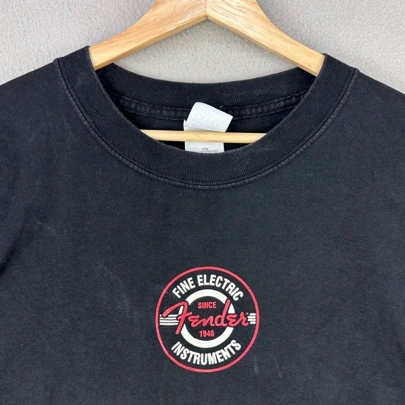 Vintage Fender Guitars T-Shirt Mens XXL Black Long Sleeve Logo Graphic Tee 90s image 1