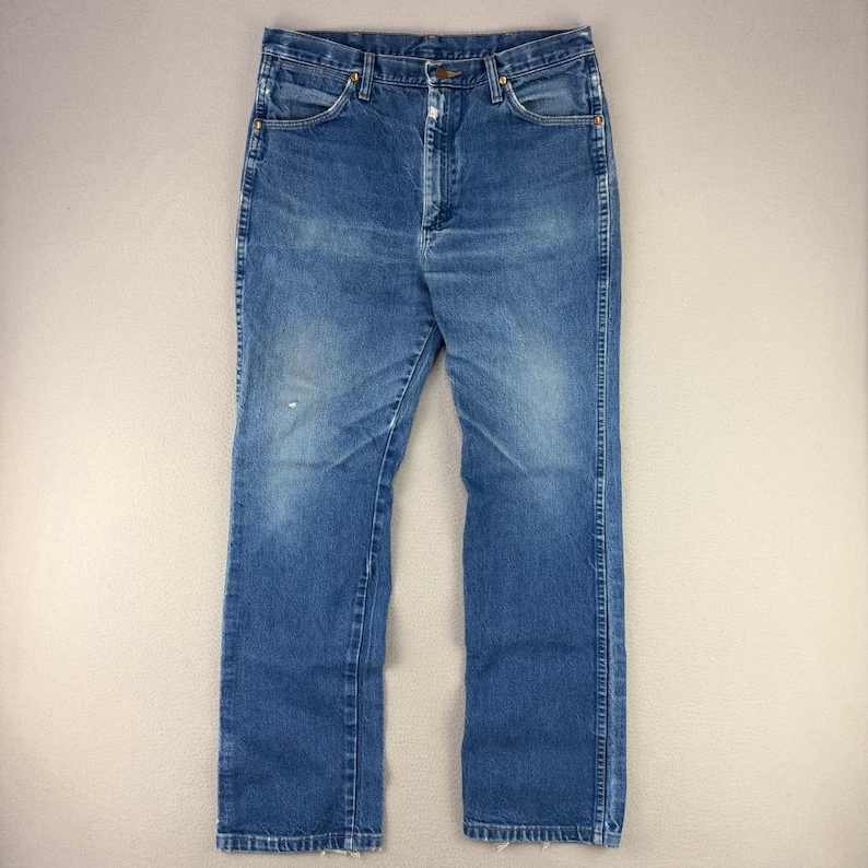 Wrangler Jeans Cowboy Cut 936 Men 36x33 Blue Slim-Boot Rodeo Work Faded Whiskers imagem 1