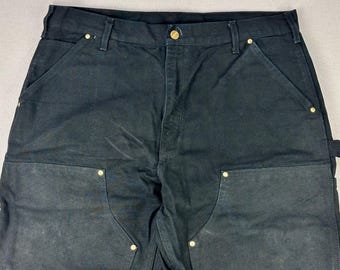 Vintage Carhartt B01 M BLK Work Pants 32 X 34 Double Front Loose