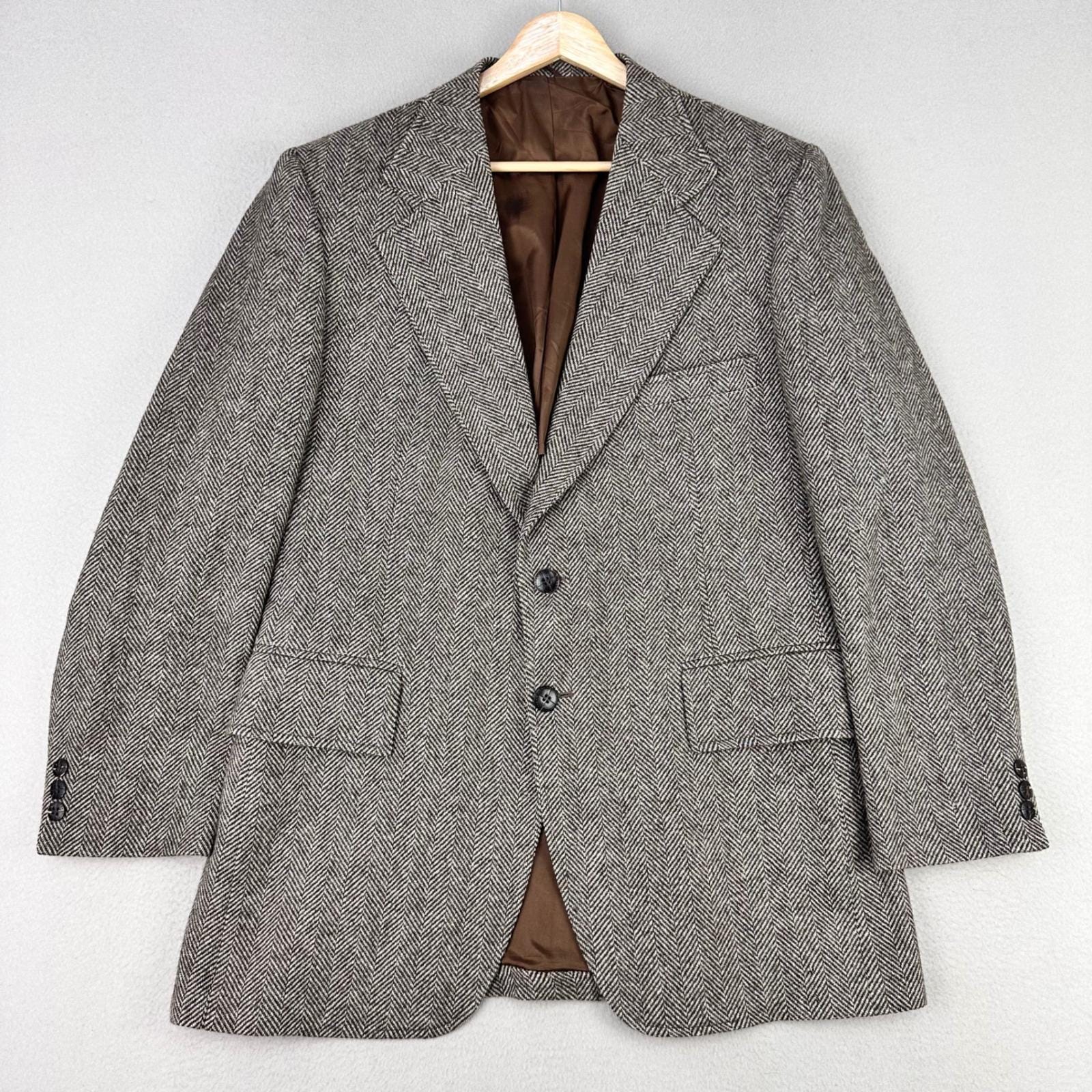 Veste Tweed Hollington Bros Gris Pied-de-poule - Mélange Laine - Taille 44 - Vintage UK
