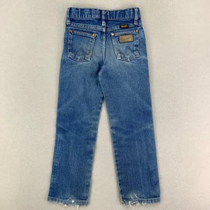 VTG Wrangler Jeans Kids 7 Slim Distressed Cowboy Cut 13MWZ Bootcut Whiskering Bild 3