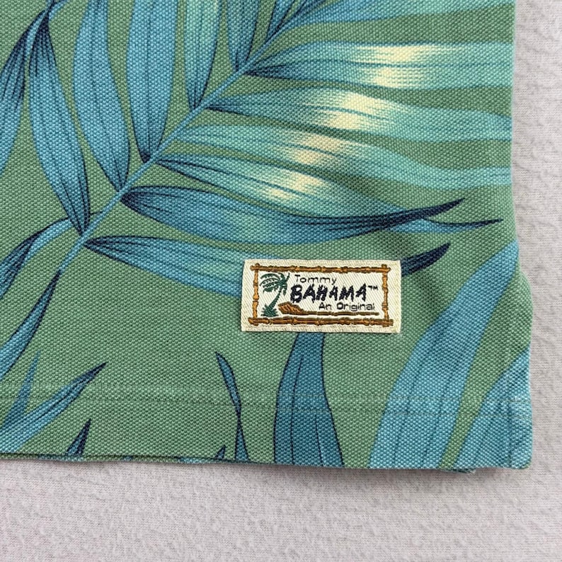 Tommy Bahama Palm Leaf Polo Shirt Mens Medium Green Tropical Hawaiian Cotton VTG image 5