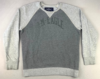 American Eagle Crewneck Sweatshirt Mens L Gray Y2K Raglan Pullover Graphic Logo
