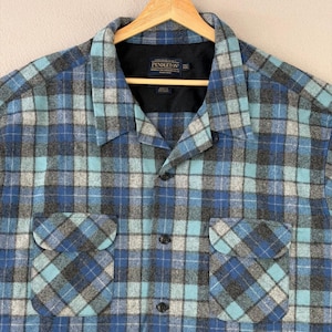 Pendleton Board Shirt Mens 3XLT Blue Plaid Wool Loop Collar Retro Flannel Surf image 1