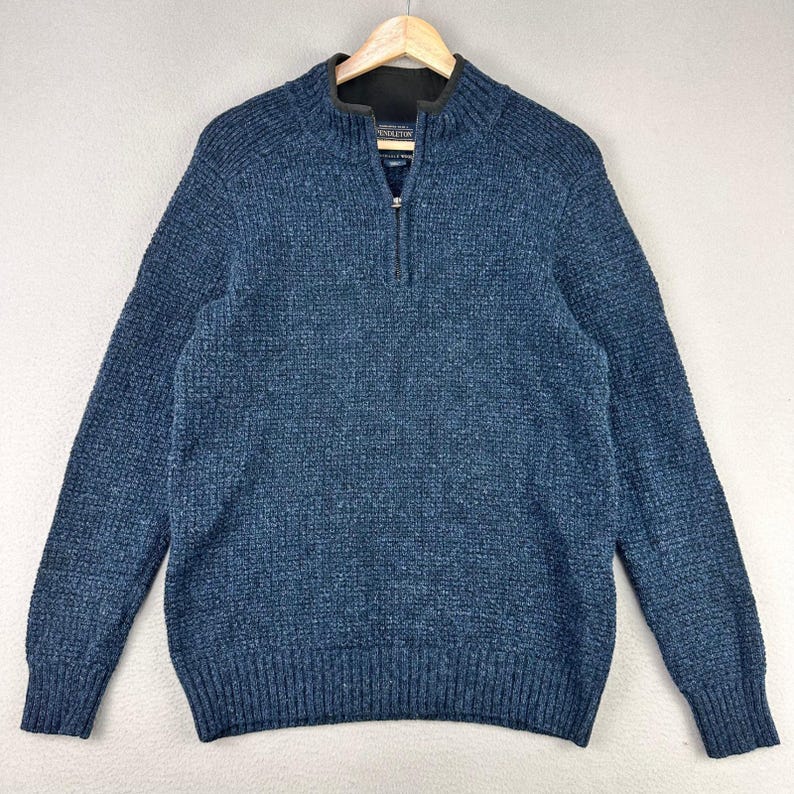 Pendleton Sweater Mens S Blue Quarter Zip Washable Shetland Wool Long Sleeve image 1
