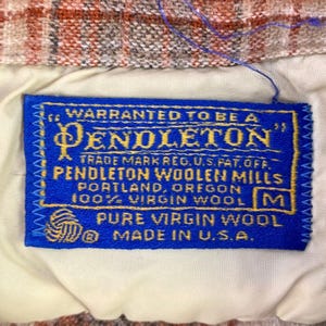 VTG 70s Pendleton Board Shirt Mens M Brown Plaid Wool Loop Collar Flannel USA image 6