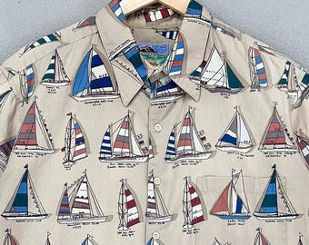 vintage Reyn Spooner voilier Yacht Club chemise pour homme grande beige Rare Aloha