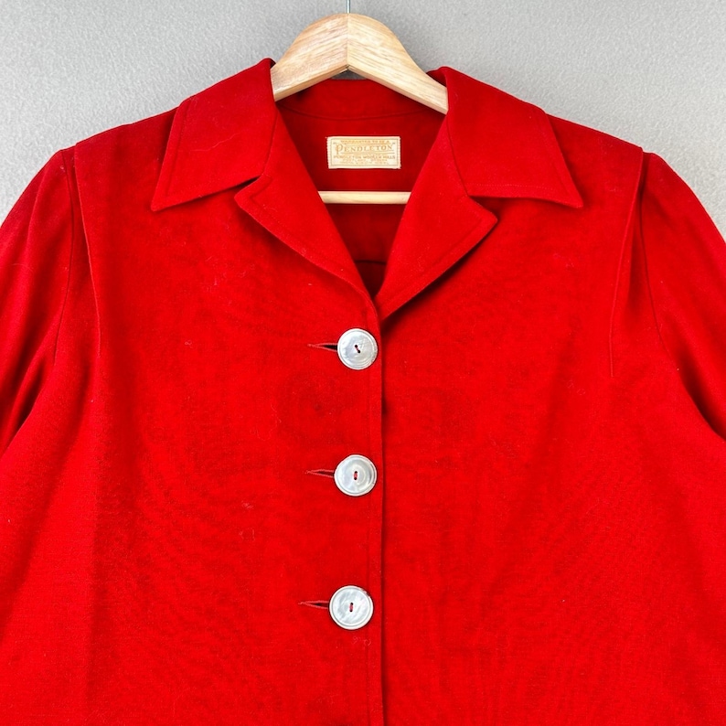 Vintage 60s Pendleton Jacket Womens L Red 100% Wool Pockets Button Front zdjęcie 2