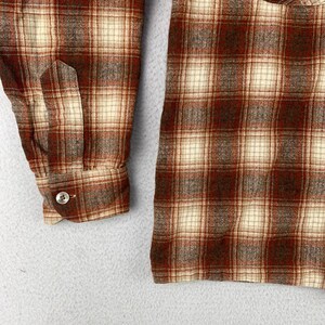 VTG 70s Pendleton Board Shirt Mens M Brown Plaid Wool Loop Collar Flannel USA image 3