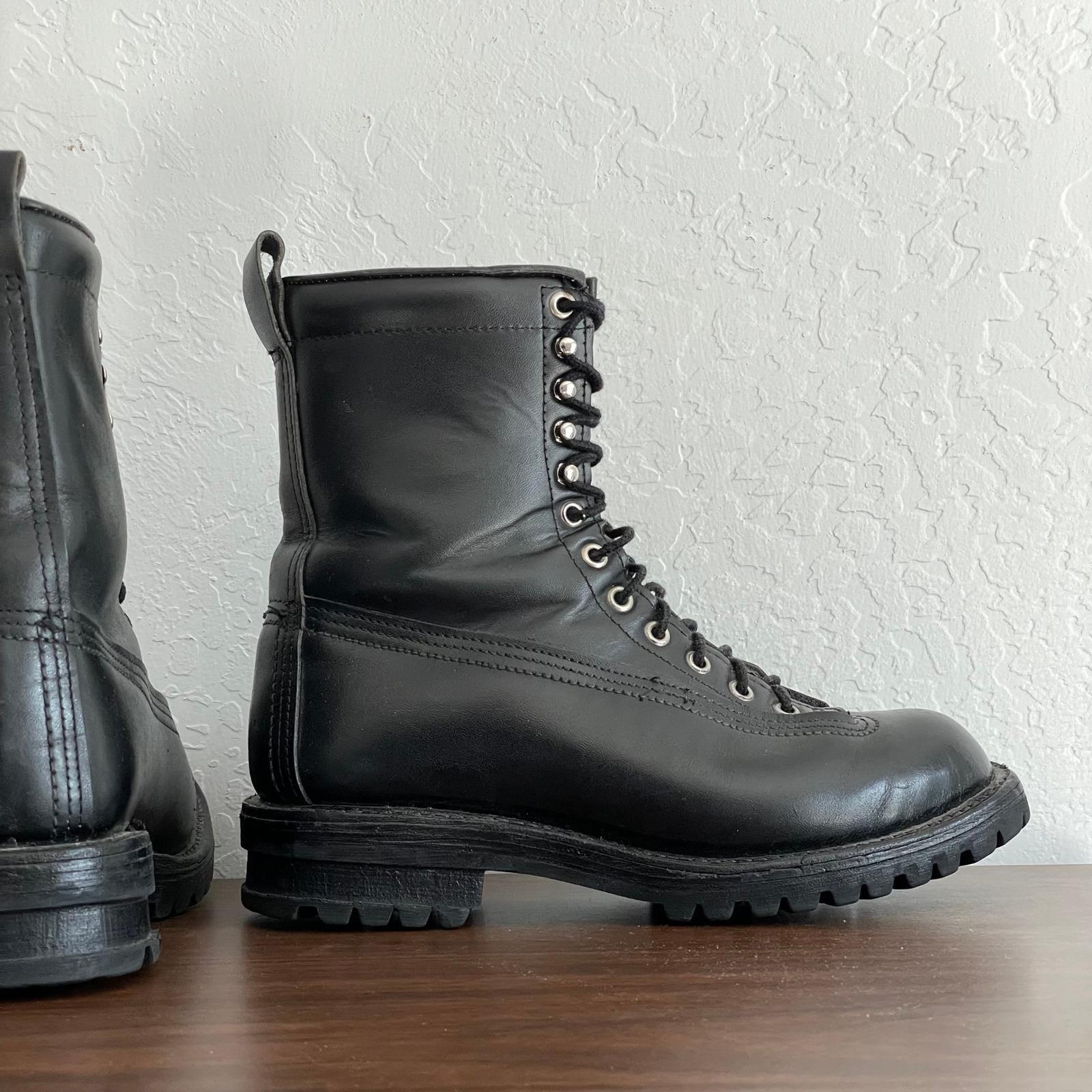 Vintage USA Made Black Combat Work Boots Vibram Sole Size 10.5 Military Logger Black Logger Boots - Etsy main image 4