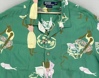 Vintage 90s Polo Ralph Lauren Camp Shirt, African Art Print, Mens XXL