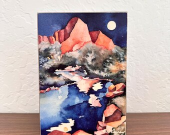 Joyero de madera vintage con acuarela "Reflejos", Moab, Utah, Kathy Cooney