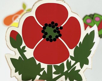 Vintage 60s Scarlet Poppy Vinyl Decal Sticker Scrapbook School Art Class Retro Rare