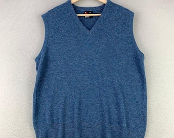 VTG Robert Bruce V-Neck Sweater Vest Mens XL Blue Orlon Acrylic Knit Made in USA