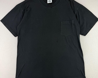 VTG Lee Heavyweight Cotton Pocket T-Shirt Mens L Black Solid Basic Short Sleeve