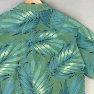 Tommy Bahama Palm Leaf Polo Shirt Mens Medium Green Tropical Hawaiian Cotton VTG image 4