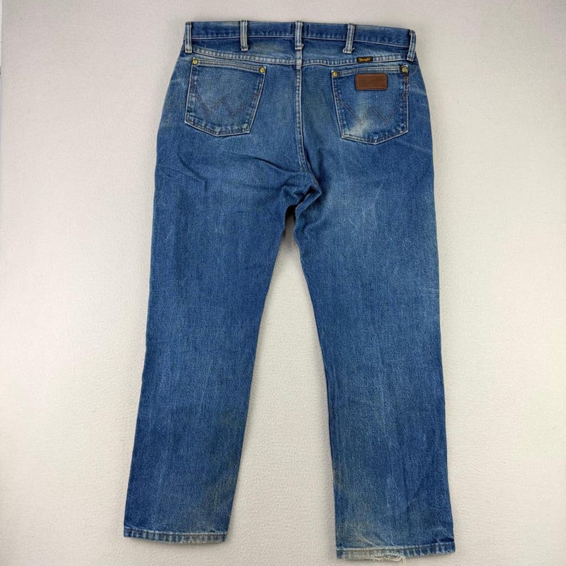 Wrangler Jeans 47MWZ Cowboy Cut Mens 36x30 Blue Faded Distressed Denim Rodeo Y2K image 3