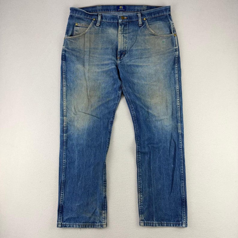 Wrangler Jeans 47MWZ Cowboy Cut Mens 36x30 Blue Faded Distressed Denim Rodeo Y2K image 1