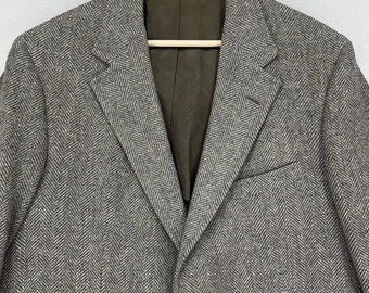 VTG John Weitz Blazer Jacket Mens 42 Grey Wool Tweed Herringbone 2-Button Coat