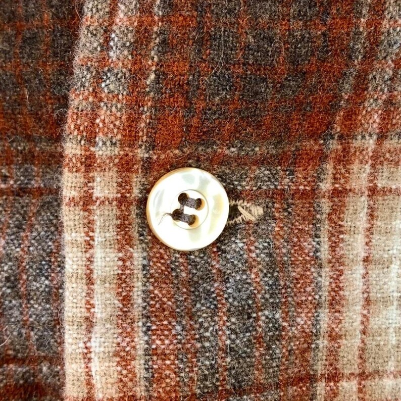 VTG 70s Pendleton Board Shirt Mens M Brown Plaid Wool Loop Collar Flannel USA image 4