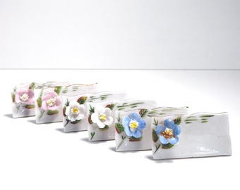 Vintage Porcelain Place Card Holders Floral Set 60s Table Decor Wedding Fairy