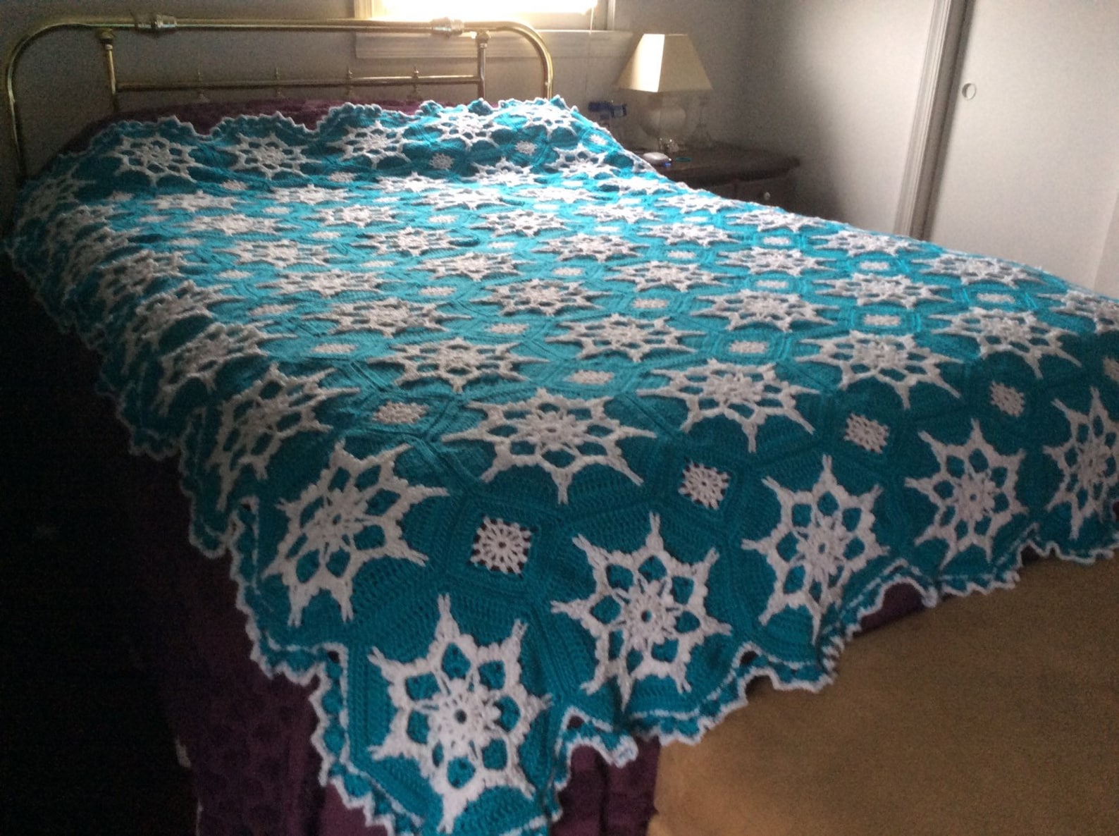 Elsa Frozen Inspired Snowflake Afghan Crocheted Blanket Made Fresh