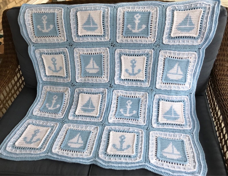 Crochet Baby Boy Afghan Blanket Nautical Sailboats and Etsy