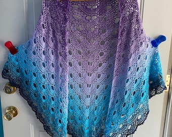 Large Crocheted Cotton Lace Shawl Scarf Wrap - Handmade After Sale
