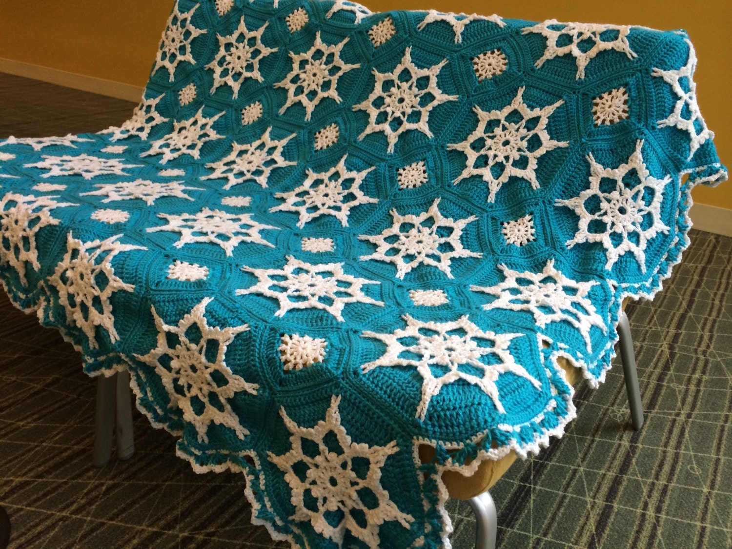 Elsa Frozen Inspired Snowflake Afghan Crocheted Blanket Made Etsy Elsa Frozen Inspired Snowflake Afghan Crocheted Blanket Made Etsy