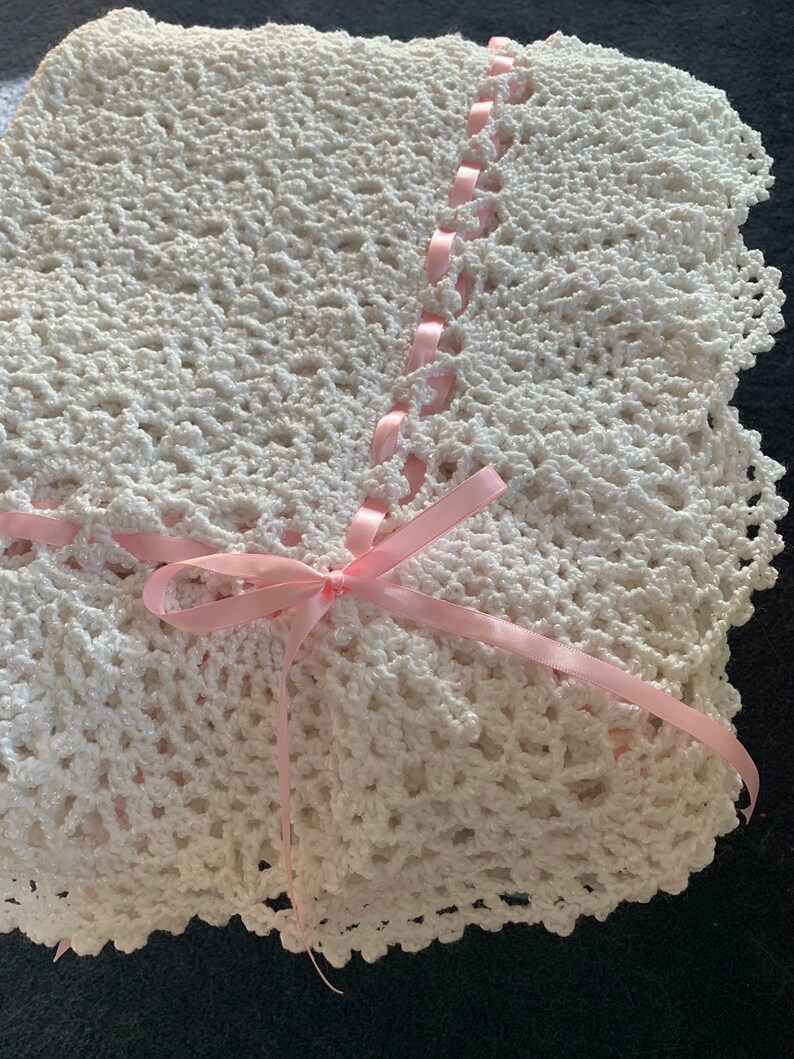White Lace Crocheted Baby Blanket Afghan Perfect for the Etsy