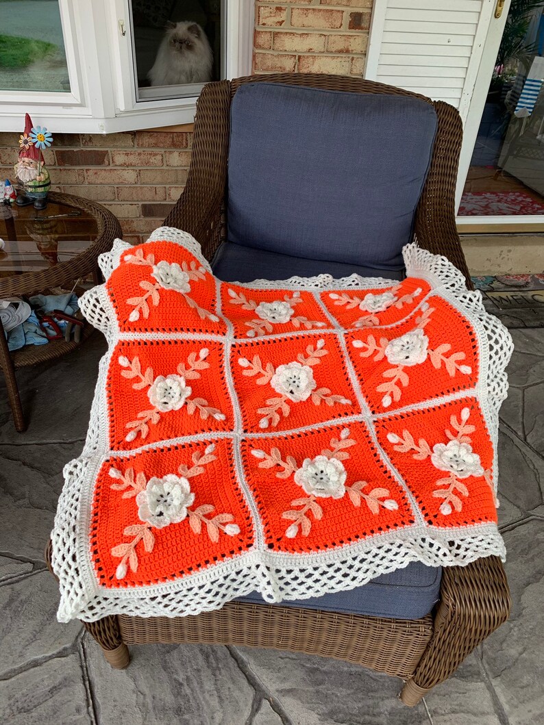 Floral Peach Made Fresh After Sale 9 Squares Cream And Orange Wild Rose Crocheted Afghan Blanket Throw Bedding Home Living Kromasolcom Floral Peach Made Fresh After Sale 9 Squares Cream And Orange Wild Rose Crocheted Afghan Blanket Throw Bedding Home Living Kromasolcom