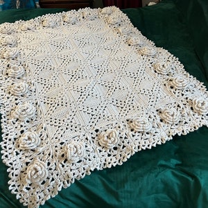 Lacy Rose Crochet Afghan Blanket Throw