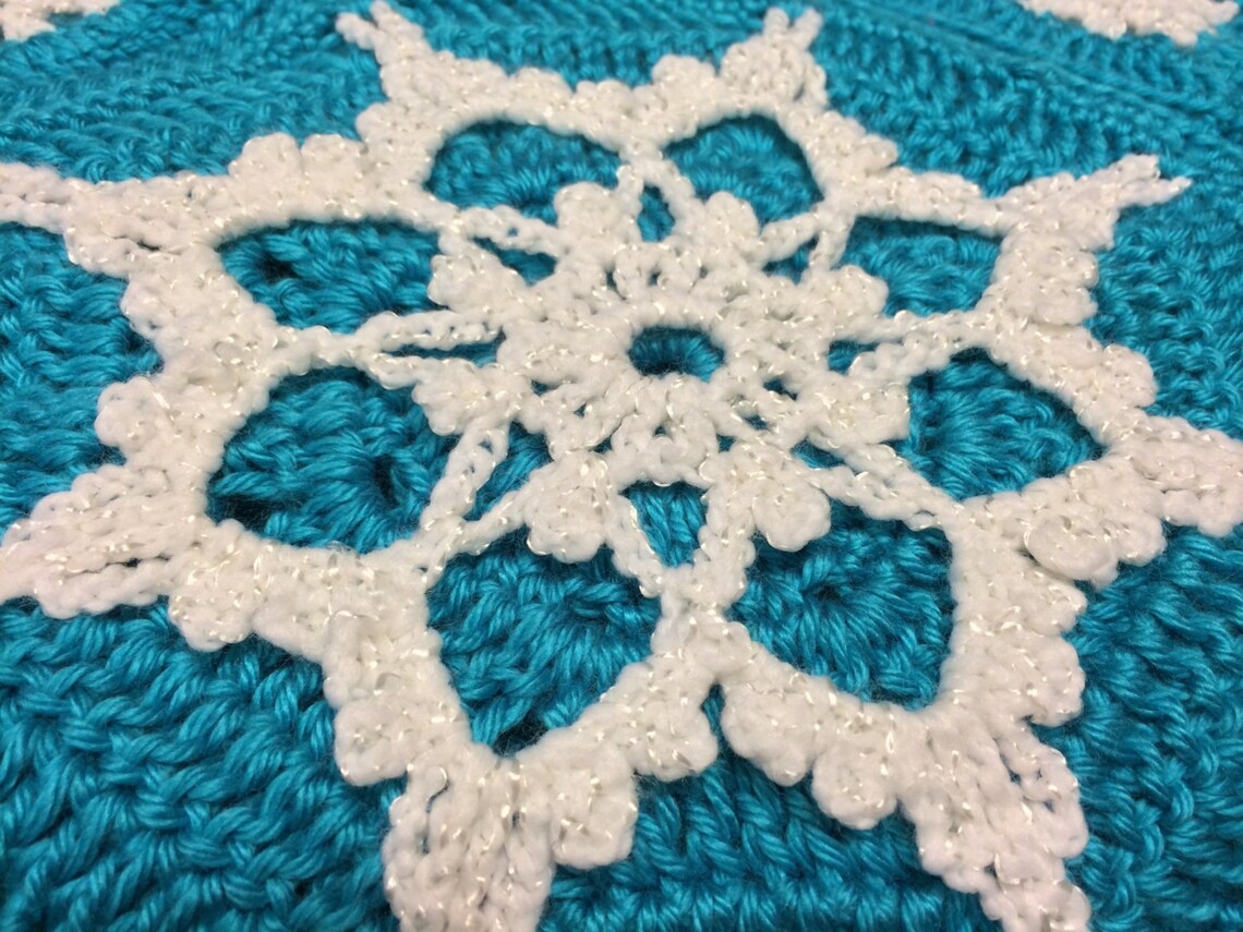 Elsa Frozen Inspired Snowflake Afghan Crocheted Blanket Made Etsy