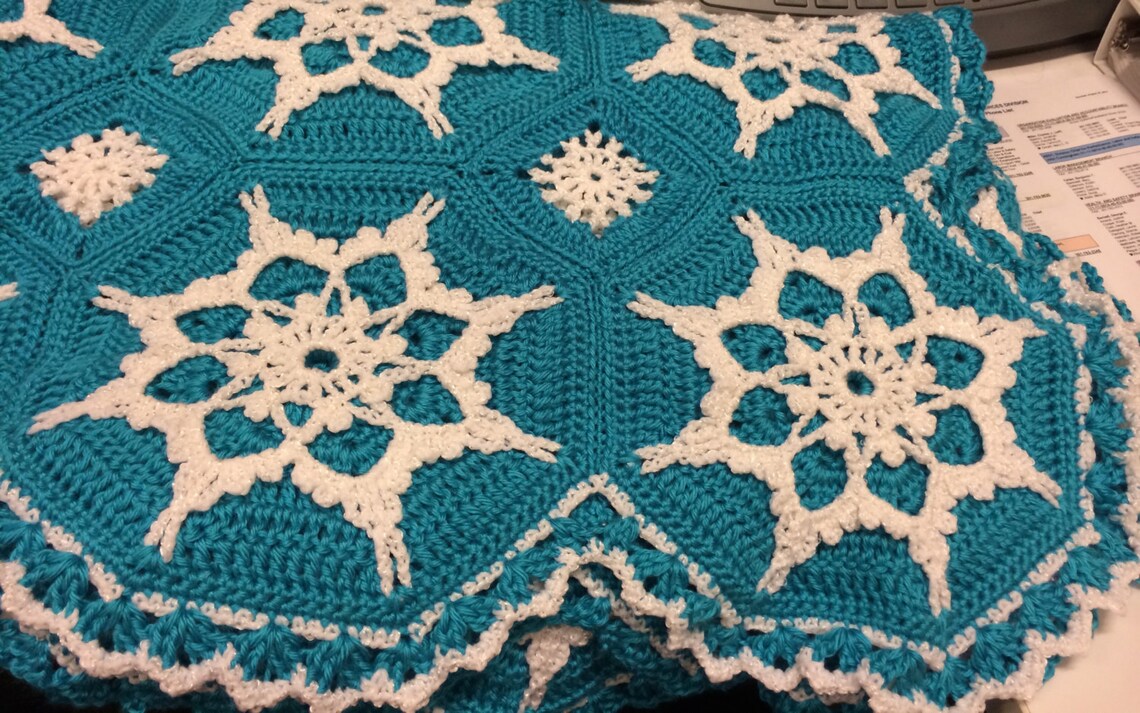 Elsa Frozen Inspired Snowflake Afghan Crocheted Blanket Made Etsy