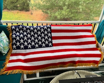 Crocheted American Flag Blanket Throw Wall Decor - Ready to Ship