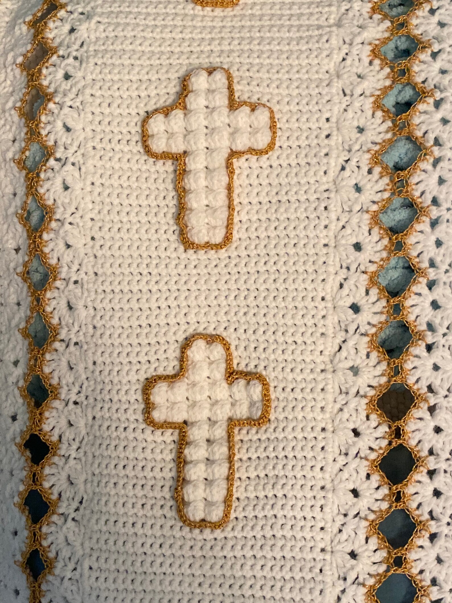 Religious Gold Cross Christian Afghan Throw Crocheted Blanket Etsy