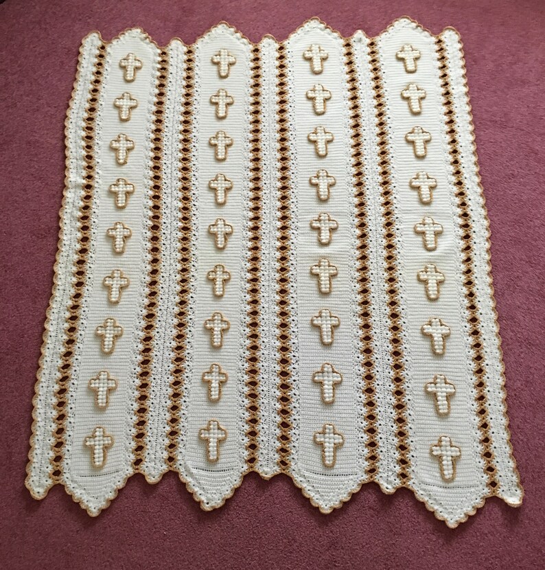 Religious Gold Cross Christian Afghan Throw Crocheted Blanket Etsy