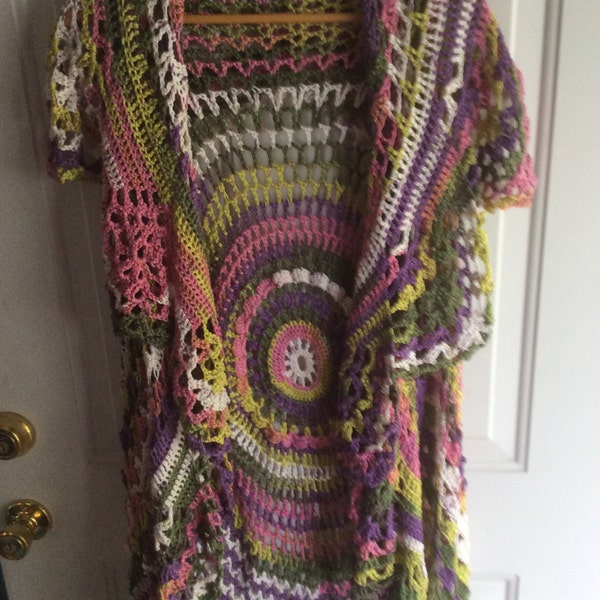 Summer Festival Clothing Crocheted Circular Sweater Vest - Boho Hippie Chic - Ready to Ship
