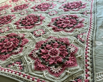 Persian Tiles Rose Garden Floral Sage Afghan Blanket Throw - Made Fresh After Sale