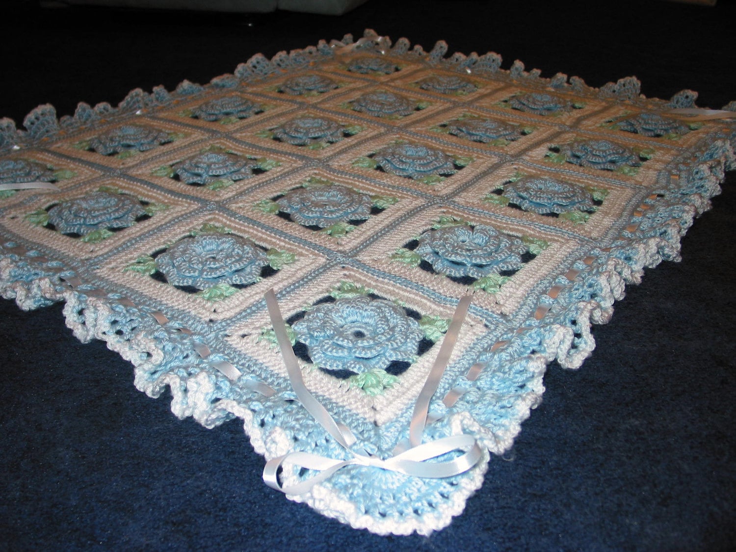 20 Floral Powder Blue Roses Afghan BlanketCrochetedMade Etsy