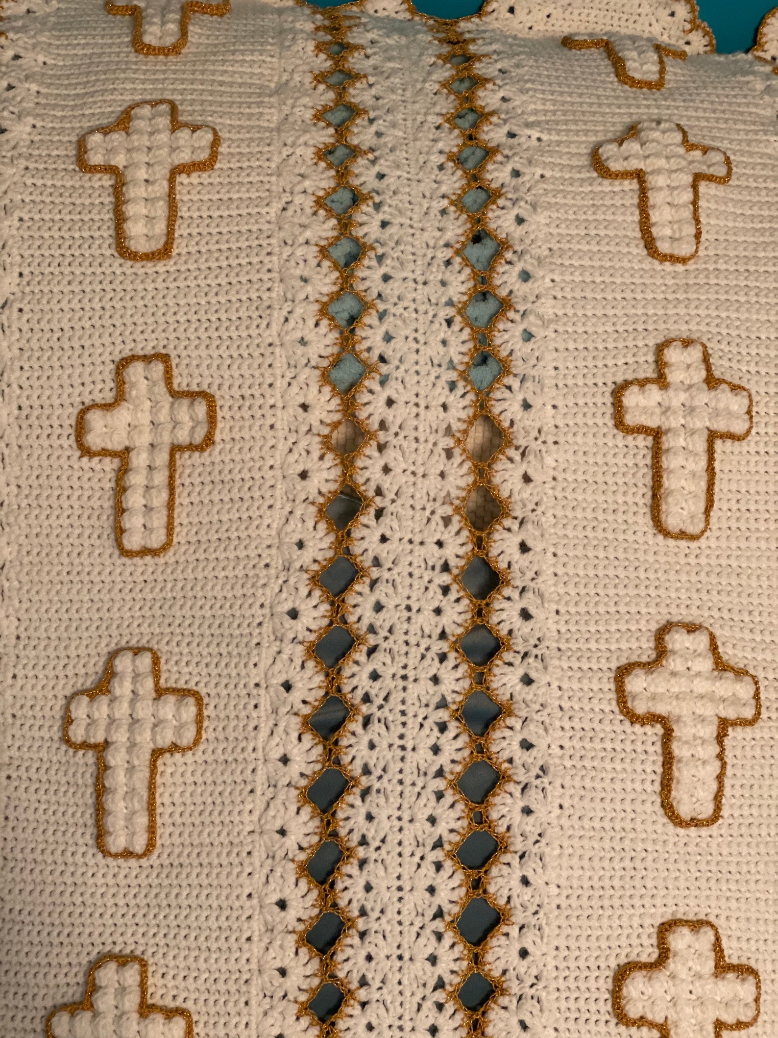 Religious Gold Cross Christian Afghan Throw Crocheted Blanket Etsy