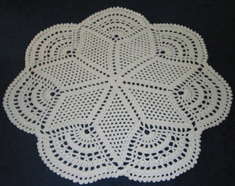 Crocheted Cream Doily Rug 3 feet round