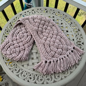 Cozy Crocheted Cables Celtic Knot Winter Scarf Warm  - Ready to Ship