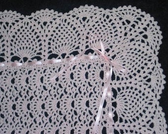 Pink Lace Crocheted Baby Girl Blanket Afghan: Handmade Shower Gift