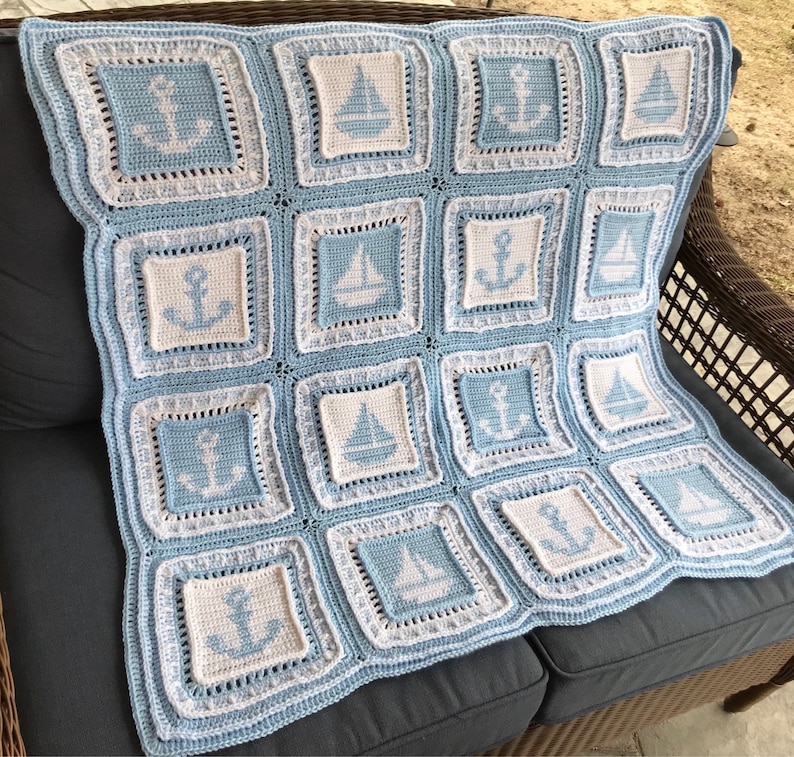 Crochet Baby Boy Afghan Blanket Nautical Sailboats and Etsy