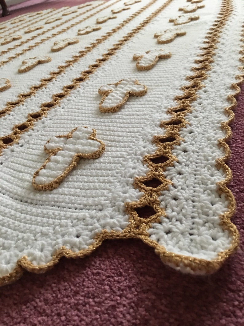 Religious Gold Cross Christian Afghan Throw Crocheted Blanket Etsy