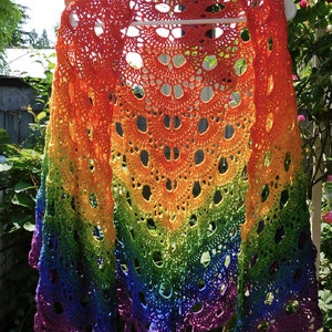 Lacy Rainbow Shawl Wrap Scarf Cotton Crocheted Handmade - Ready to ship
