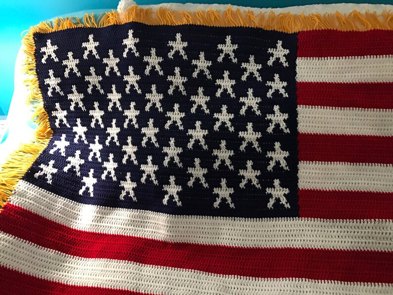 Crocheted American Flag Blanket Throw Wall Decor Made Fresh After Sale