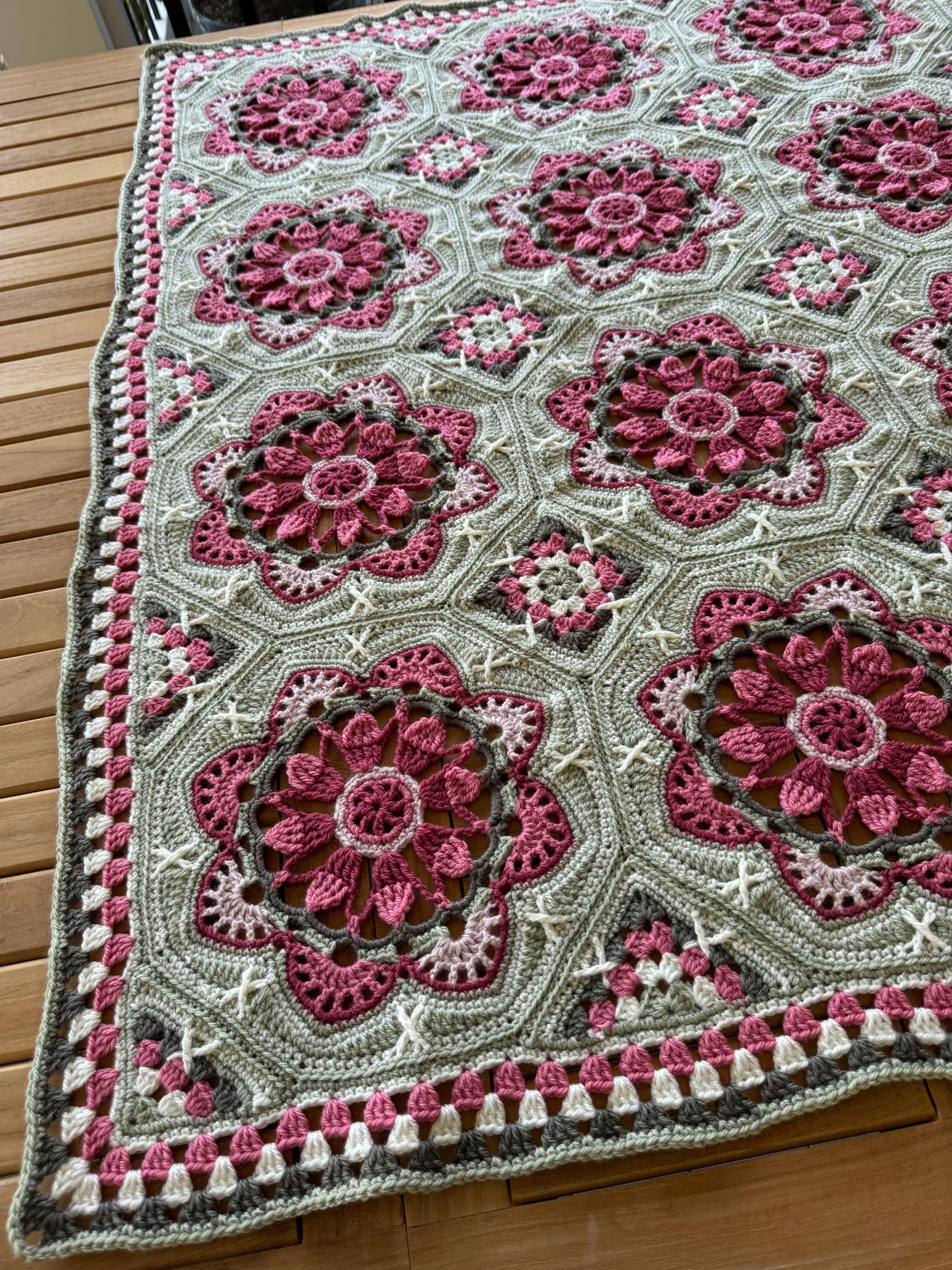 Persian Tiles Afghan Blanket: Rose Garden Floral Throw, Sage