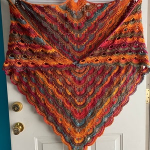 Sunrise Sunset Shawl Crocheted Prayer Wrap Handmade - Made Fresh After it Sells